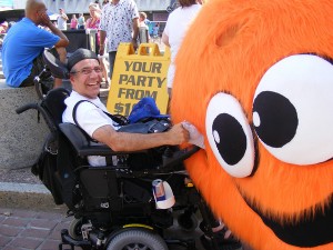 Man in wheelchair smiling